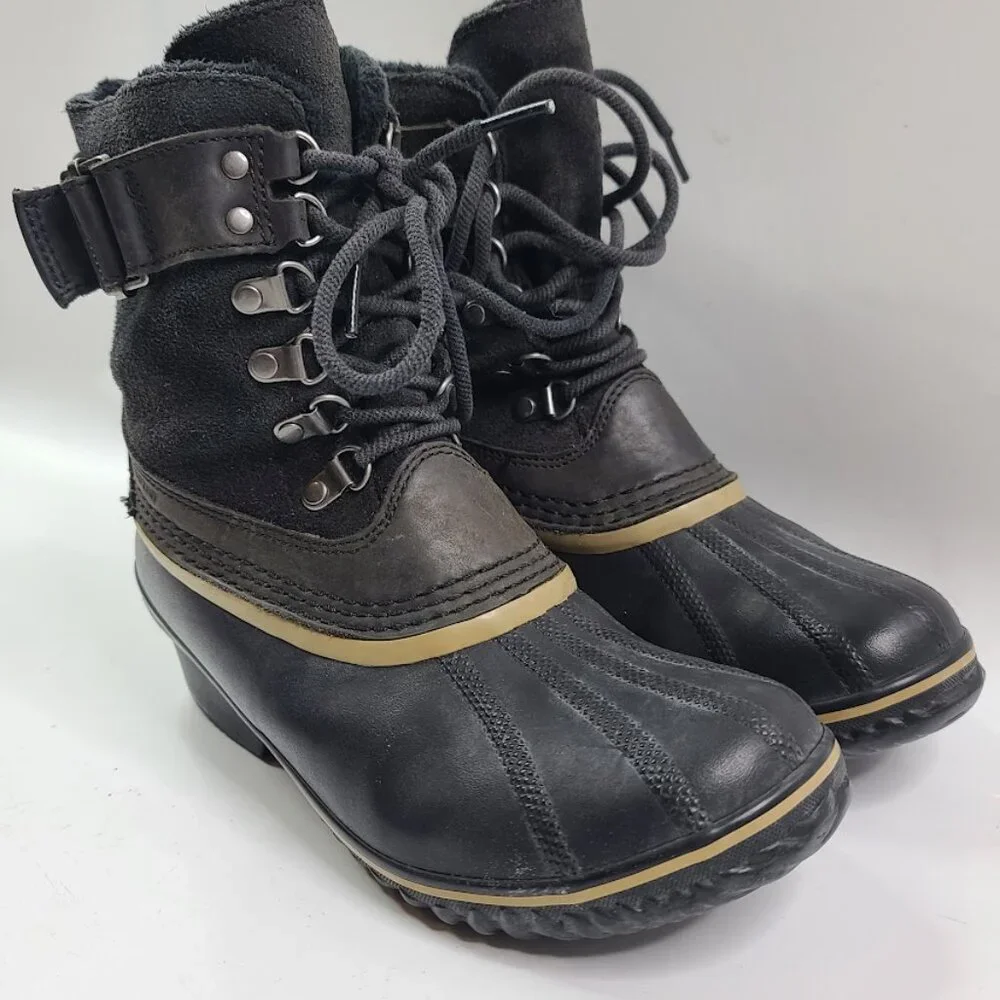 Sorel Women's Black Fancy Lace II NL2125-010 Leather Ankle Winter Boot Size 8.5‎
